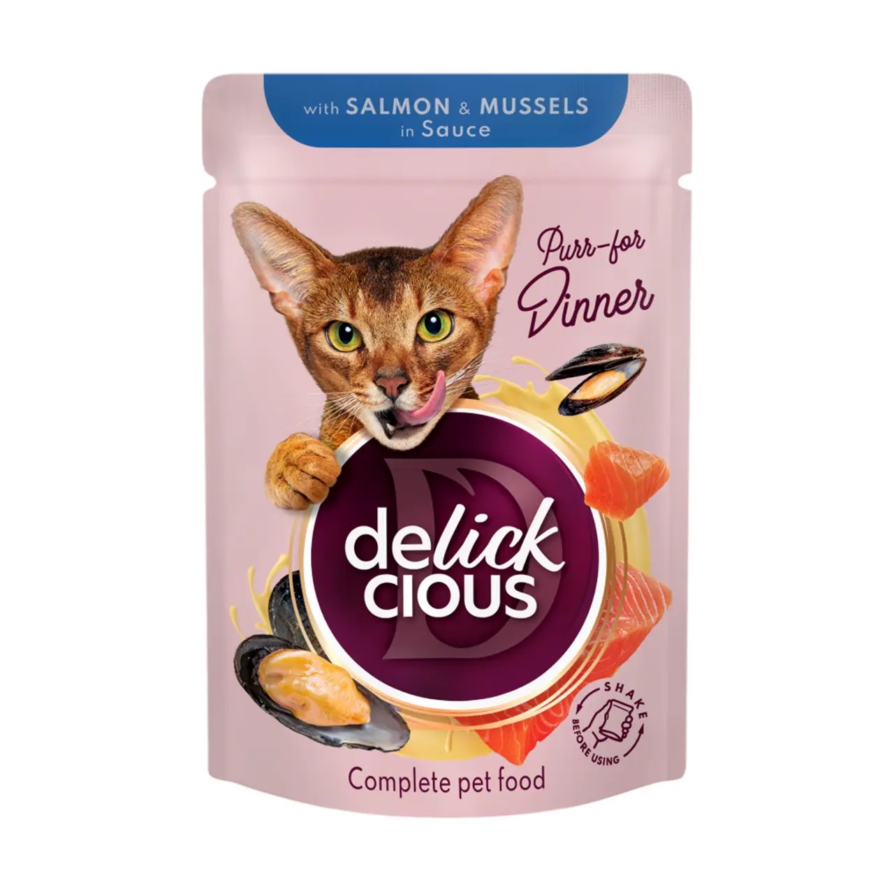 Вологий корм Delickcious шматочки з лососем і мідіями в соусі 85 г Вологий корм Delickcious шматочки з лососем і мідіями в соусі 85 г
