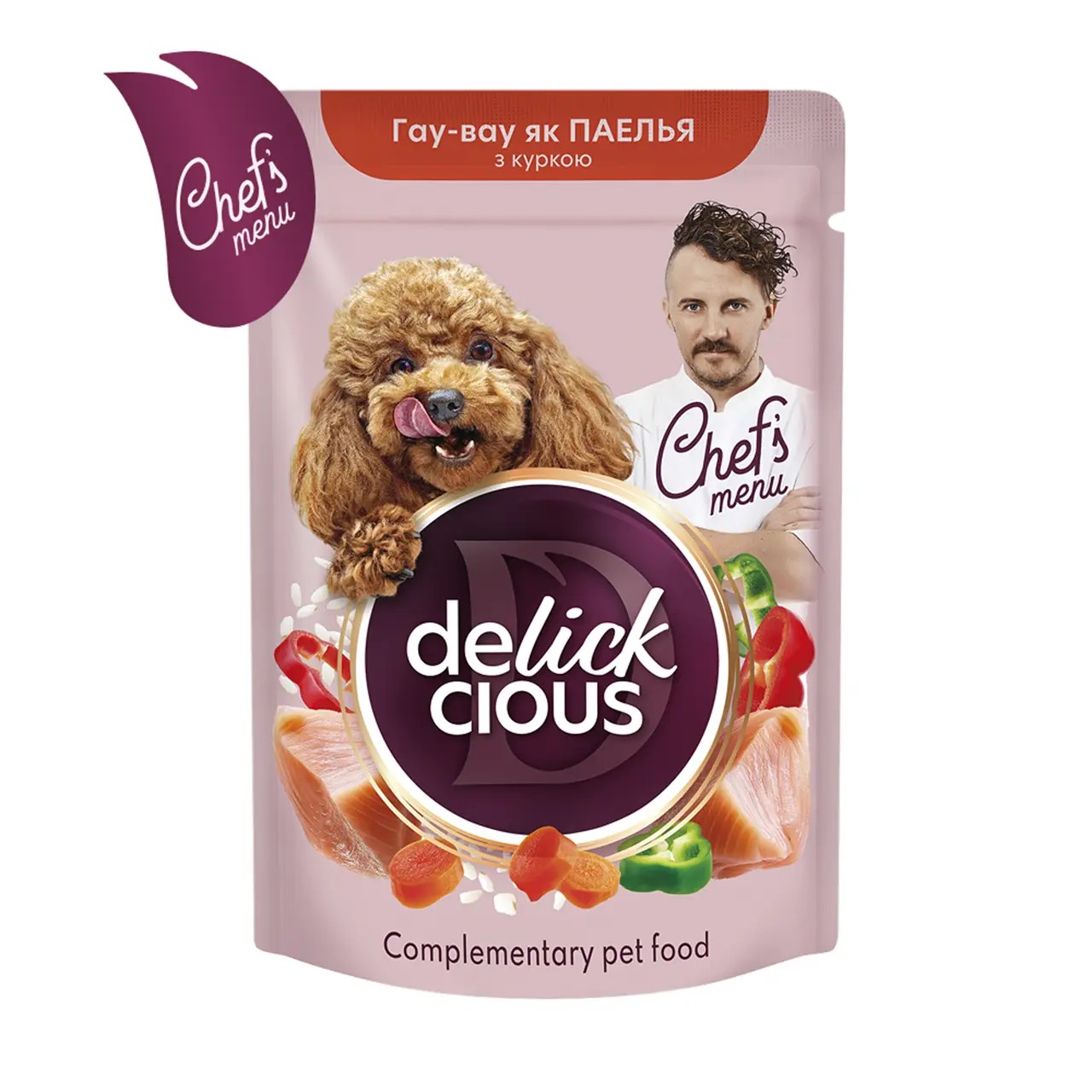 Вологий корм Delickcious паелья з куркою шматочки в соусі 85 г Вологий корм Delickcious паелья з куркою шматочки в соусі 85 г