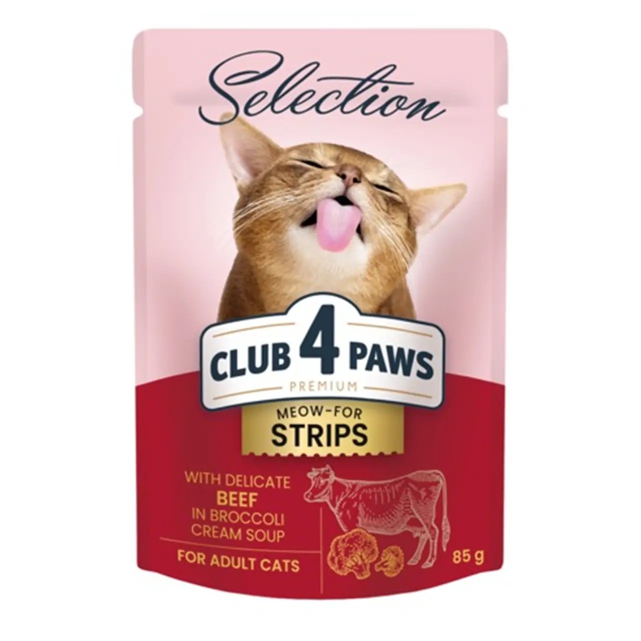 Вологий корм Club 4 Paws Selection зі смужками яловичини в крем-супі з брокколі 85 г Вологий корм Club 4 Paws Selection зі смужками яловичини в крем-супі з брокколі 85 г