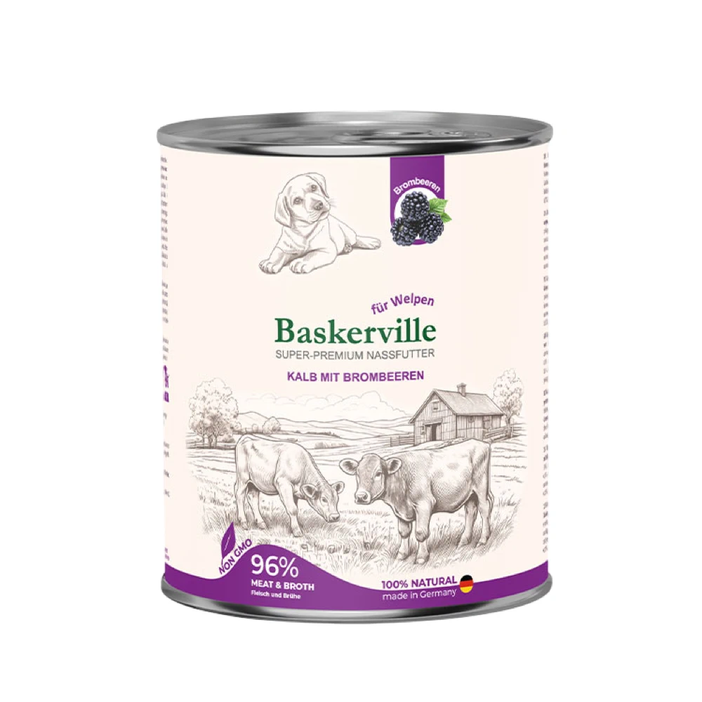 Консервований корм Baskerville для цуценят, телятина та ожина, 800г