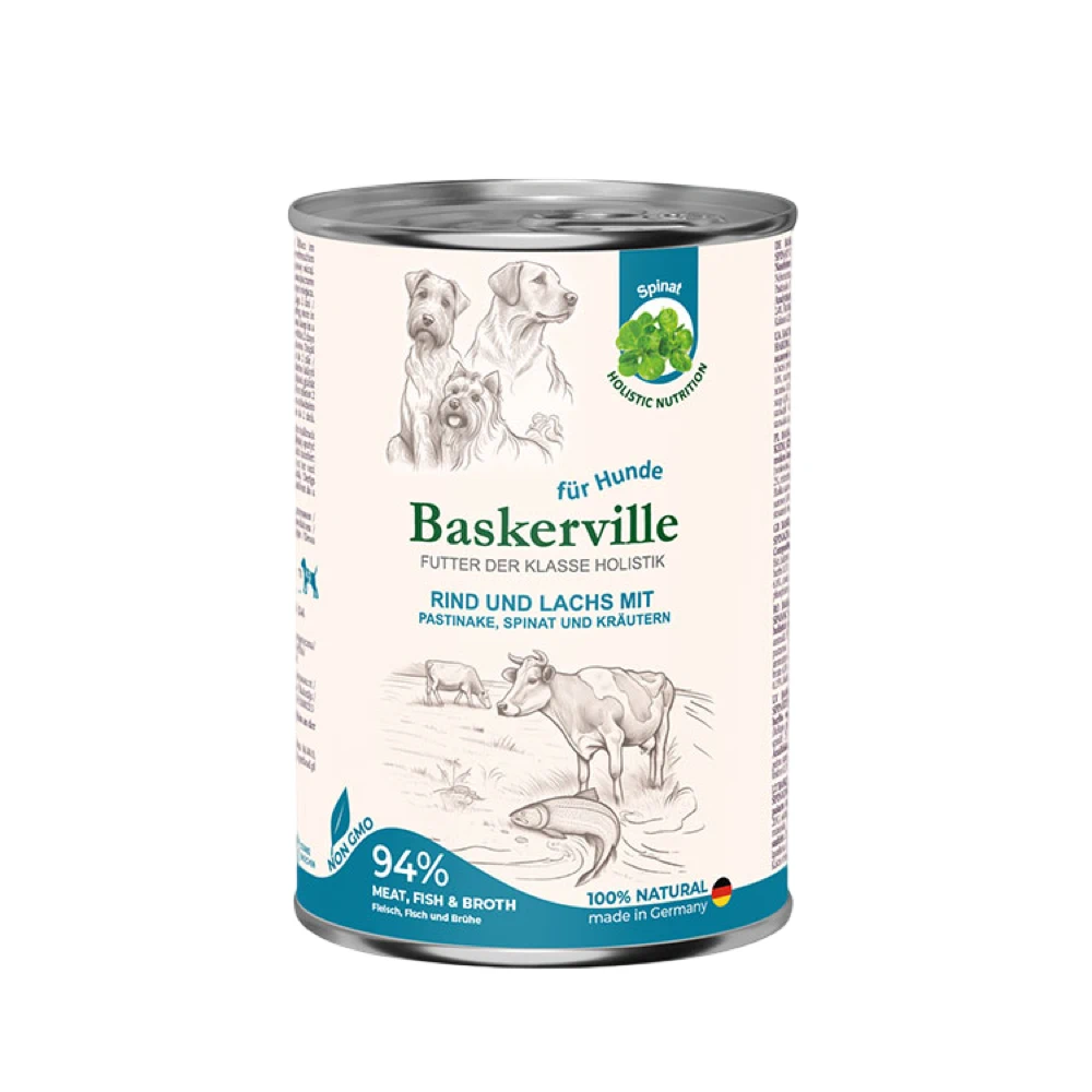 Консервований корм Baskerville яловичина та лосось для собак 400 г