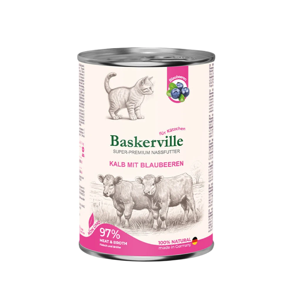 Консервований корм Baskerville KF Super Premium телятина з чорницею для кошенят 400 г