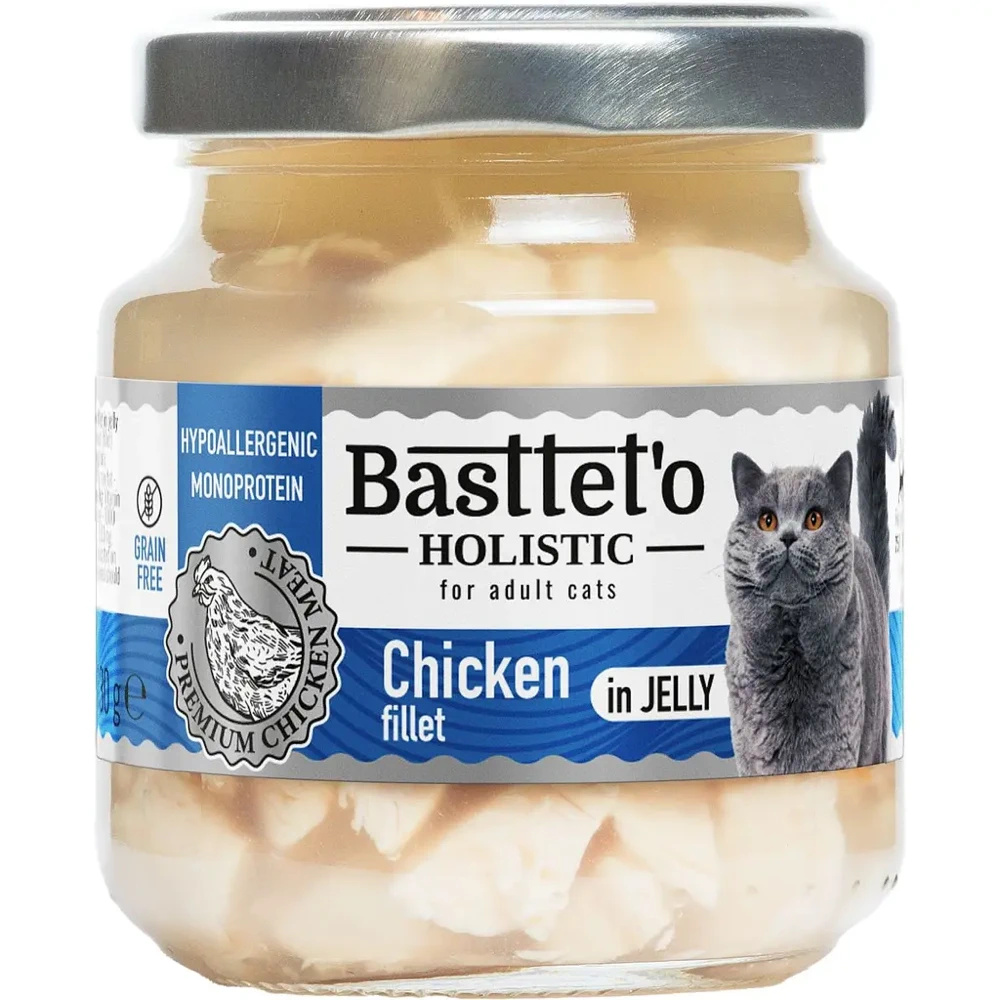 Вологий корм для котів Basttet'o Holistic шматочки філе курки в желе 130 г