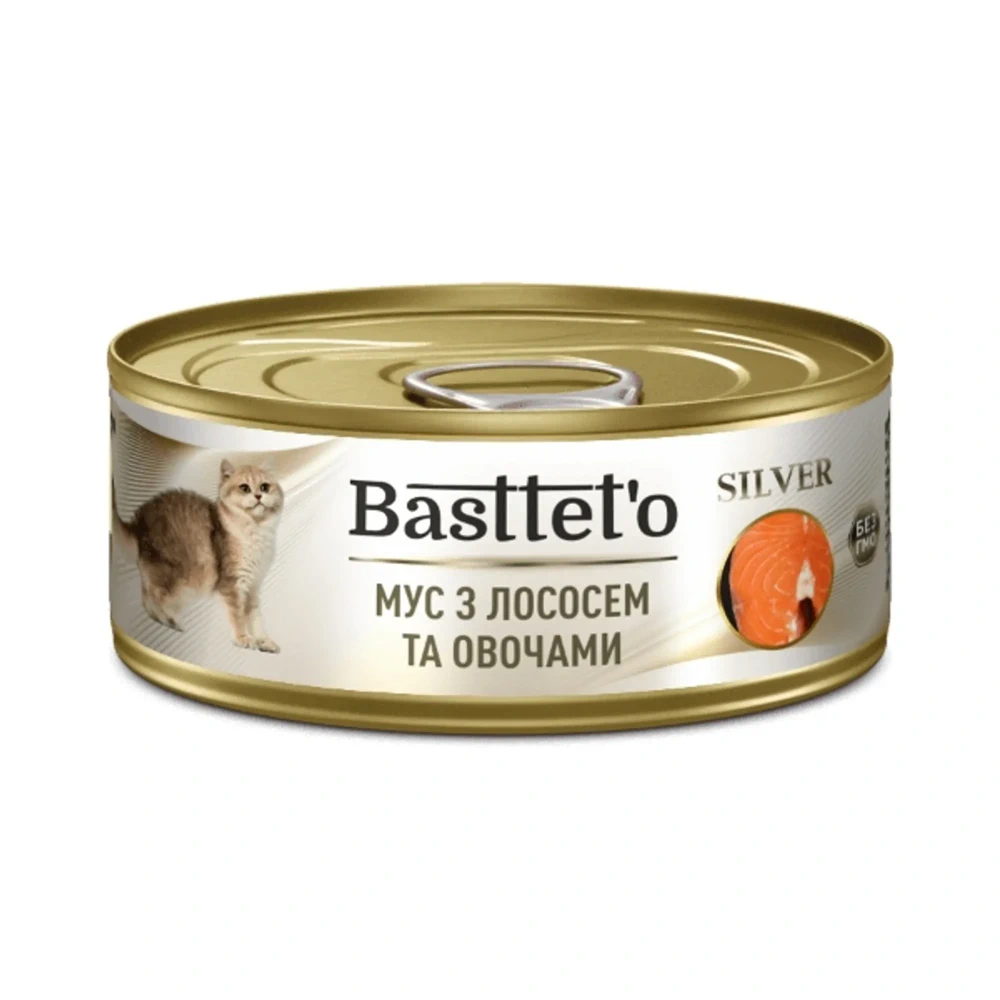 Вологий корм Basttet'o Silver для кішок мус з лососем та овочами 85 г