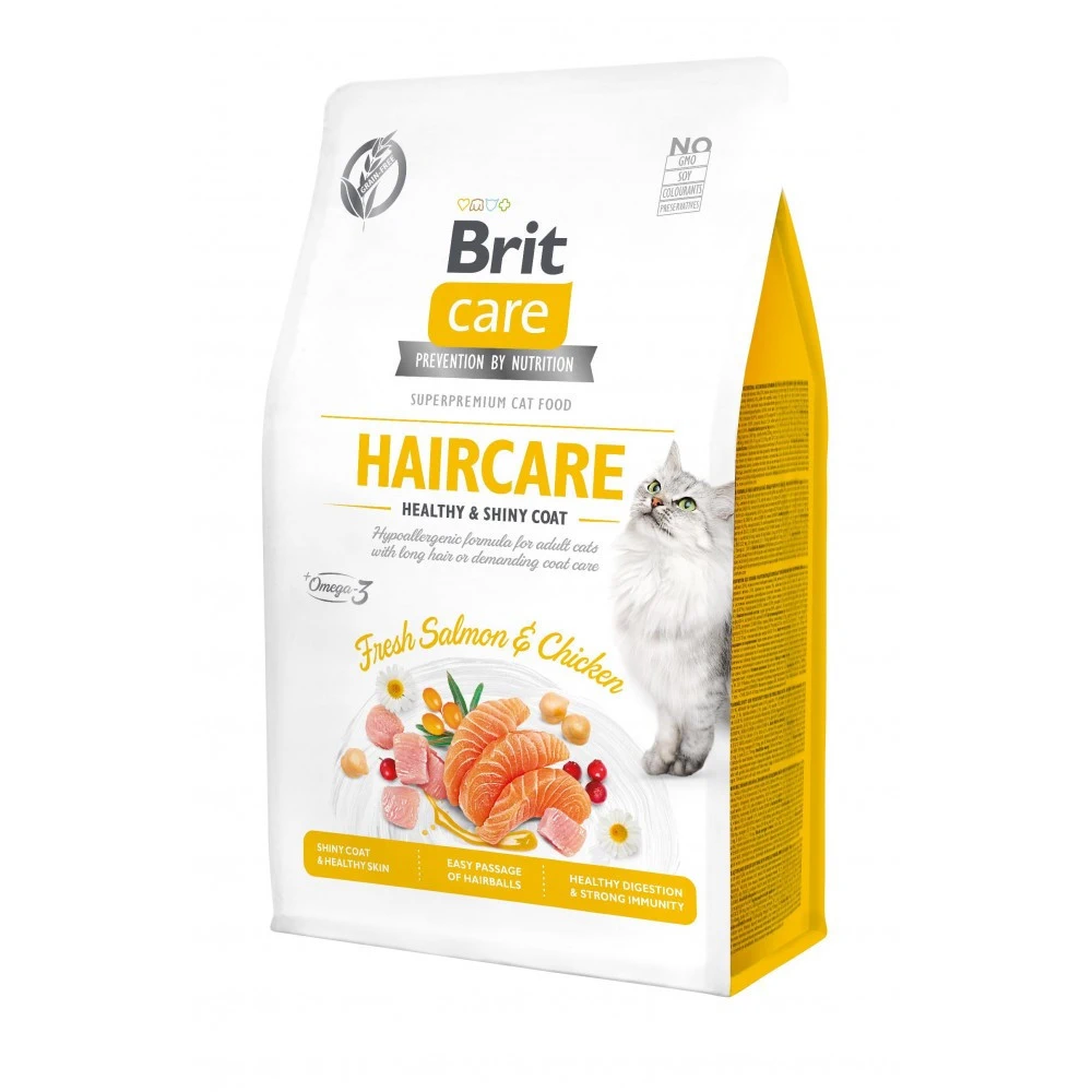 Сухий корм Brit Care Cat Grain-Free Haircare Healthy & Shiny Coat для котів з куркою та лососем 400 г