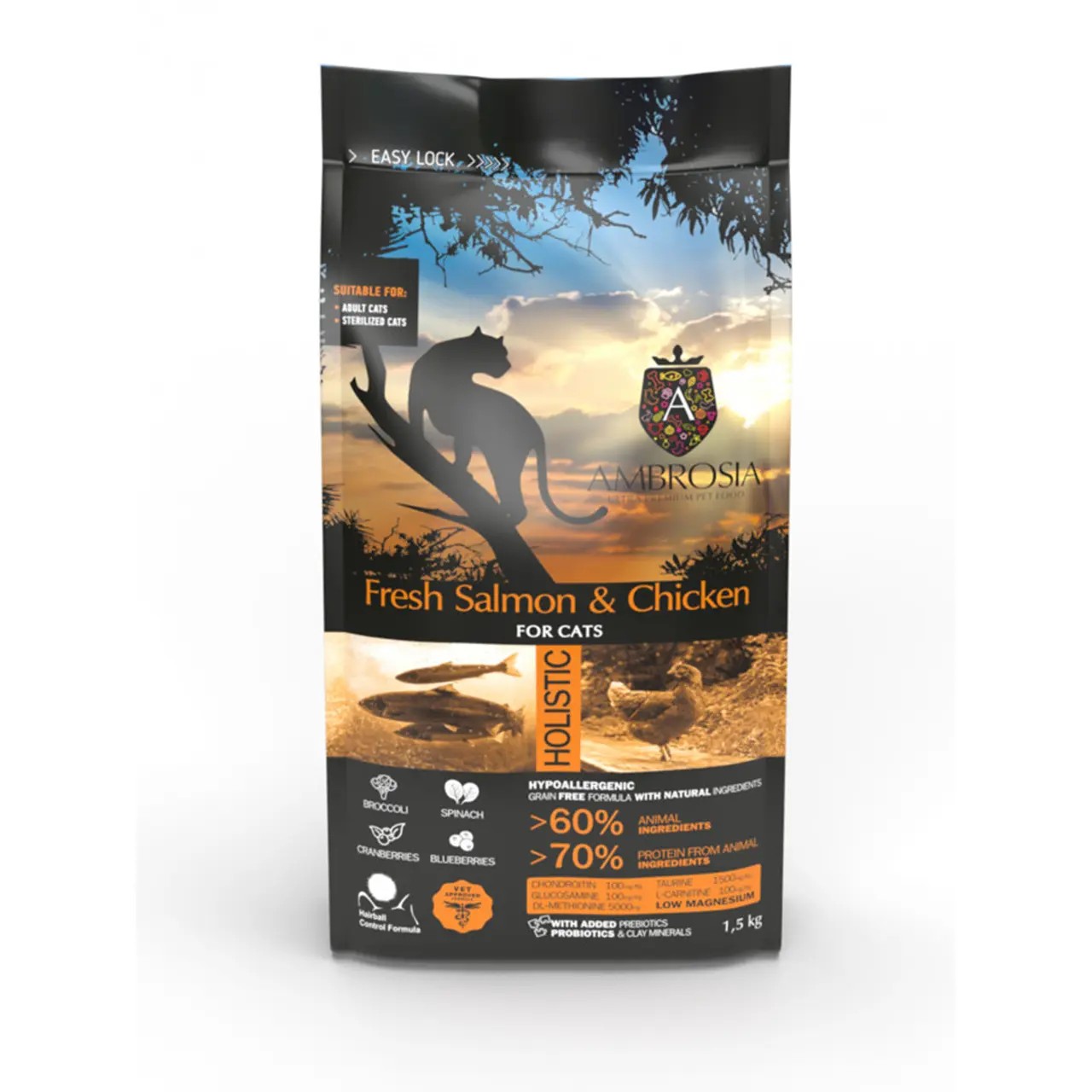 Сухий корм Ambrosia Grain Free зі свіжим лососем та куркою для стерилізованих котів 1.5кг Сухий корм Ambrosia Grain Free зі свіжим лососем та куркою для стерилізованих котів 1.5кг