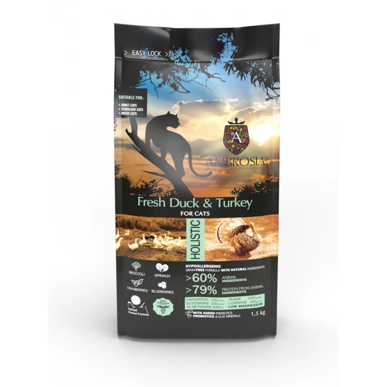 Сухий корм Ambrosia Grain Free зі свіжою качкою та індичкою для літніх та стерилізованих кішок 1.5 кг Сухий корм Ambrosia Grain Free зі свіжою качкою та індичкою для літніх та стерилізованих кішок 1.5 кг