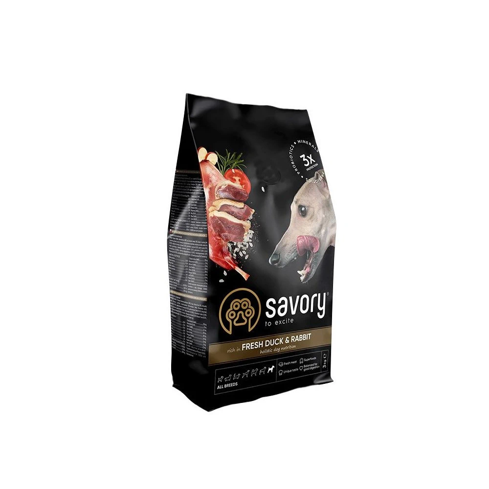 Корм сухий Savory Adult All Breeds rich in Fresh Duck & Rabbit для собак усіх порід зі свіжою качкою та кроликом 3 кг