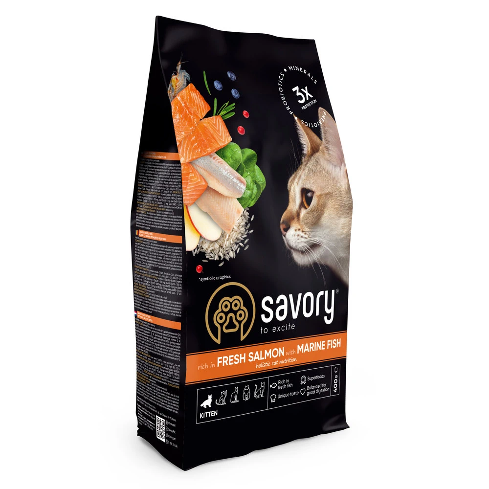 Сухий корм Savory Kitten rich in Fresh Salmon with Marine Fish для кошенят лосось та морська риба 400 г