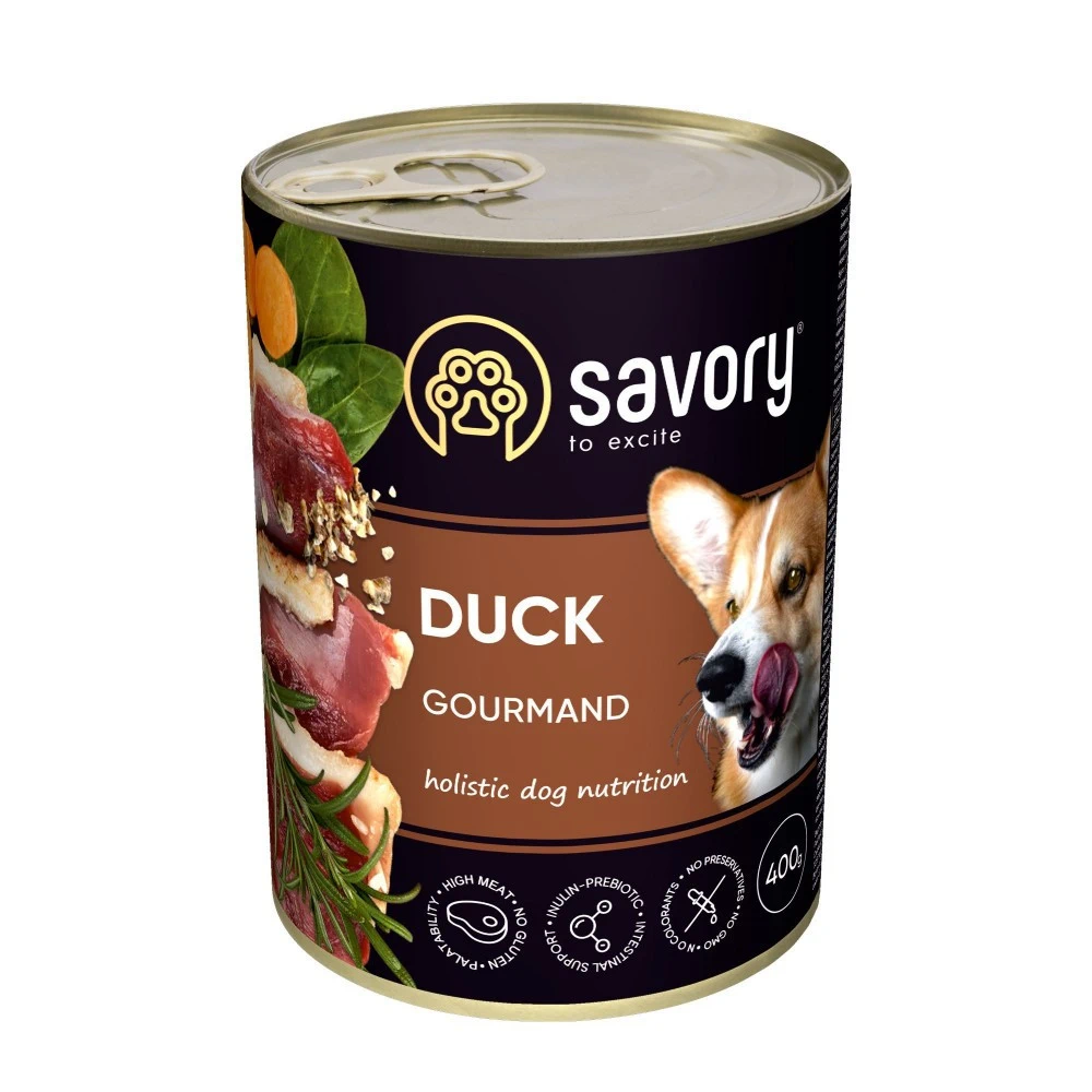 Вологий корм Savory Dog Gourmand Duck паштет для дорослих собак усіх порід з качкою 400 г