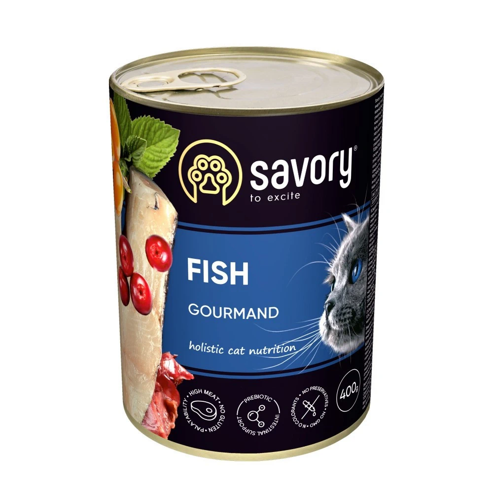 Вологий корм Savory Cat Can Adult Fish консерви для вибагливих котів з рибою 400 г