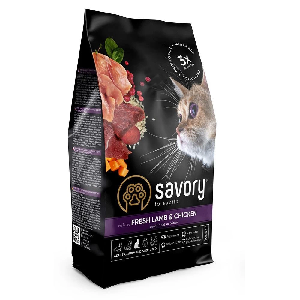 Сухий корм Savory Adult Cat Steril Fresh Lamb & Chicken для стерилізованих котів з ягнятиною та куркою 400 г