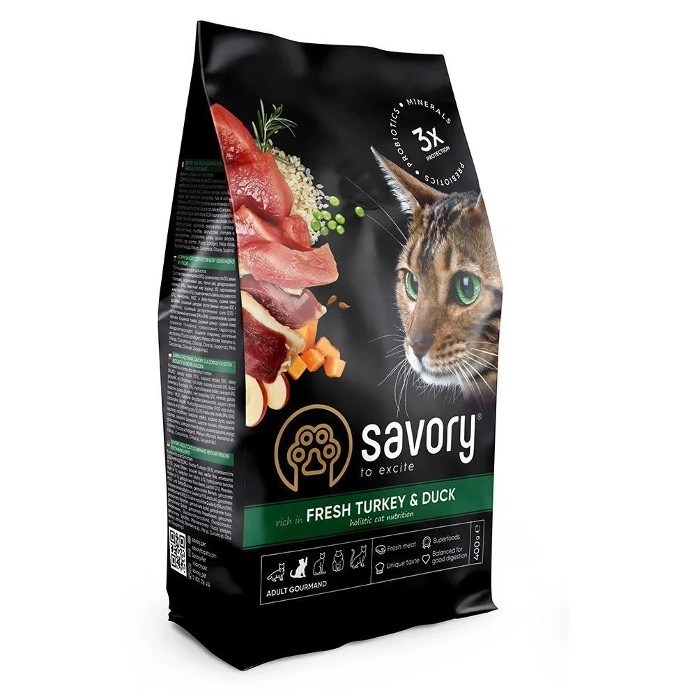 Сухий корм Savory Adult Gourmand для котів індичка та качка 400 г
