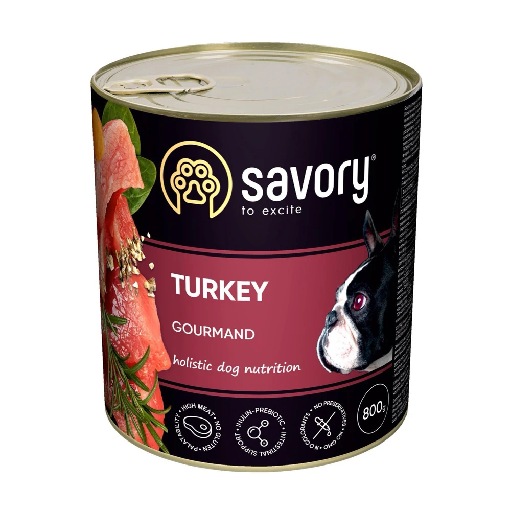 Вологий корм Savory Adult для собак з індичкою 800 г