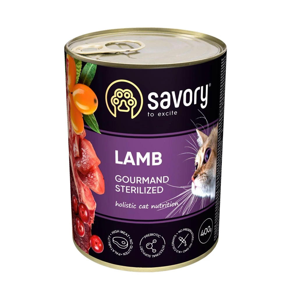 Вологий корм Savory Sterilized для стерелізованих котів з ягням 400 г