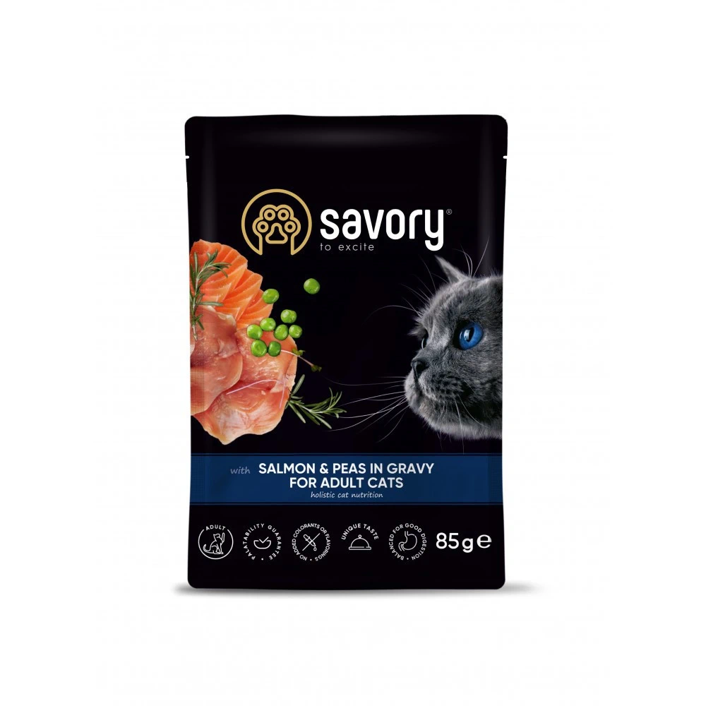 Вологий корм Savory Adult для котів лосось з горошком 85 г