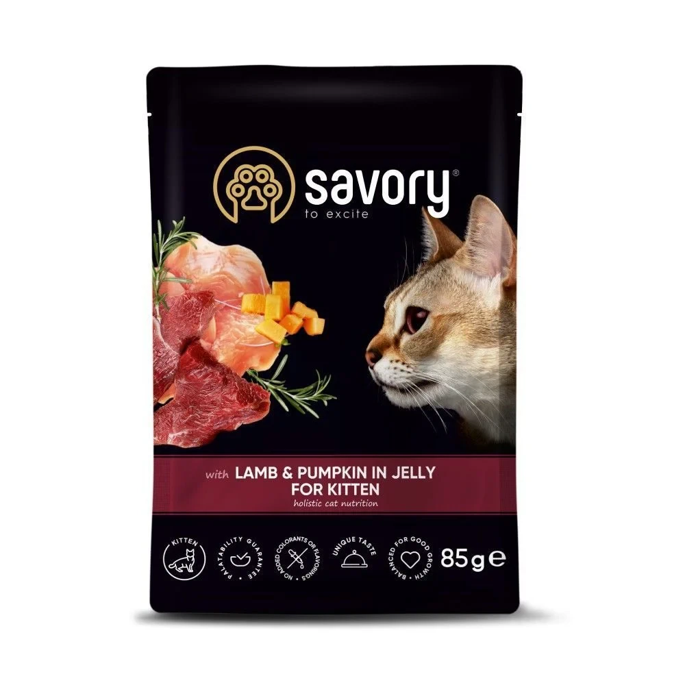 Вологий корм Savory Kitten для кошенят ягня та гарбуз 85 г