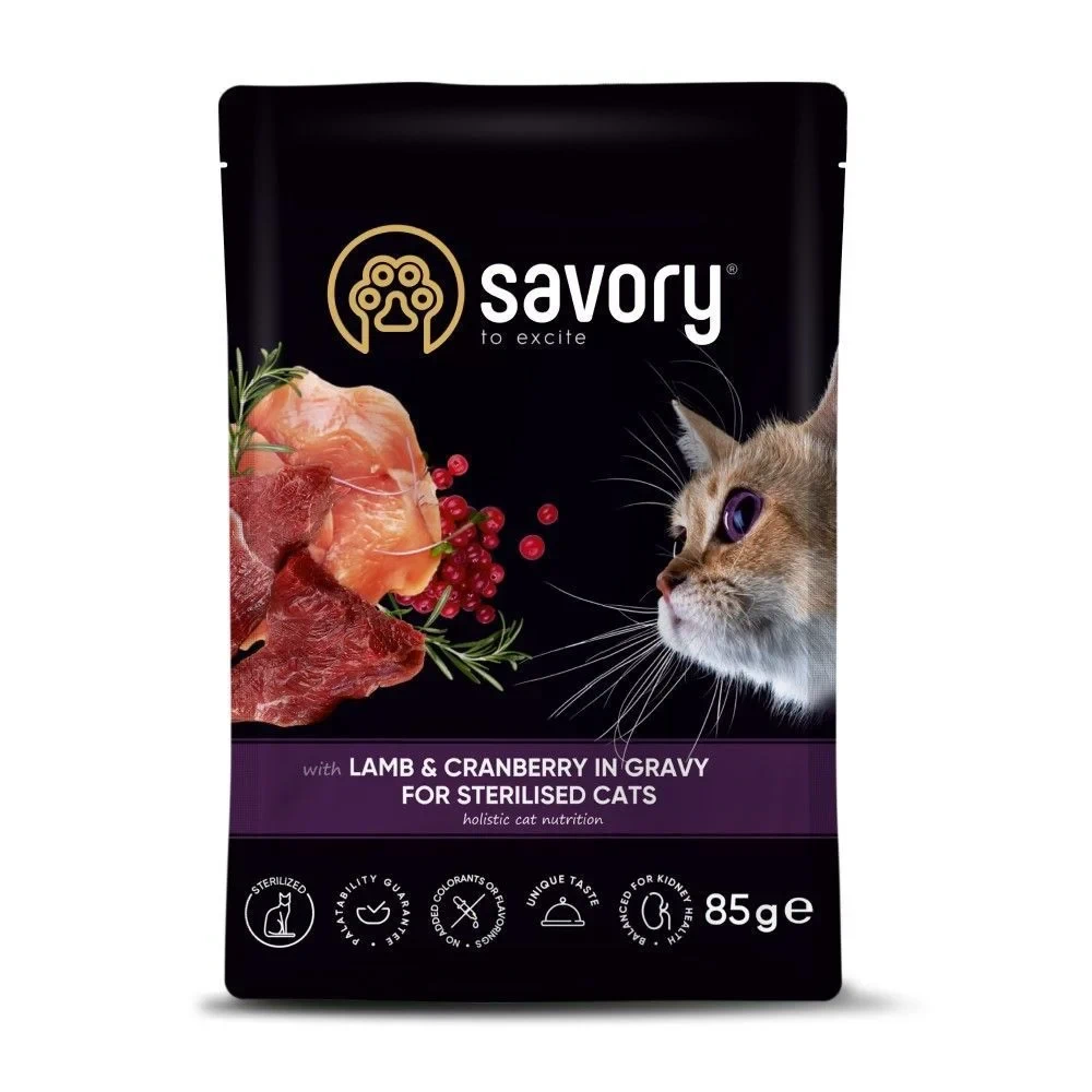 Вологий корм Savory Sterilized ягня та журавлина 85 г