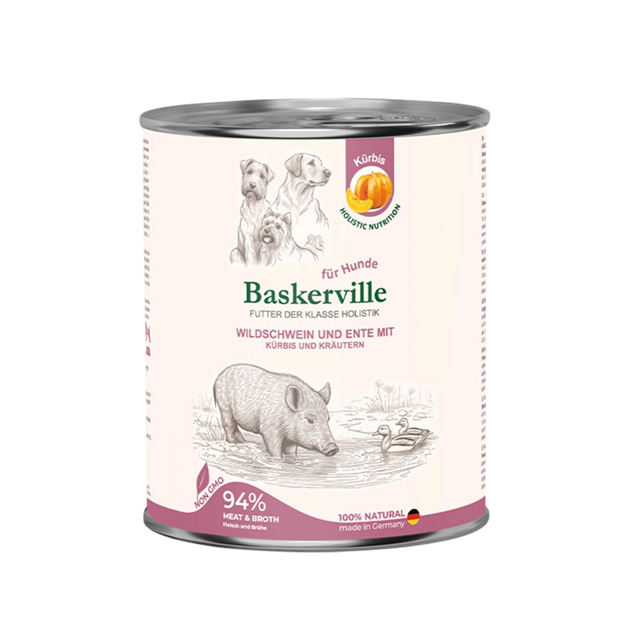 Вологий корм Baskerville для собак кабан та качка з гарбузом та зеленню 800 г Вологий корм Baskerville для собак кабан та качка з гарбузом та зеленню 800 г