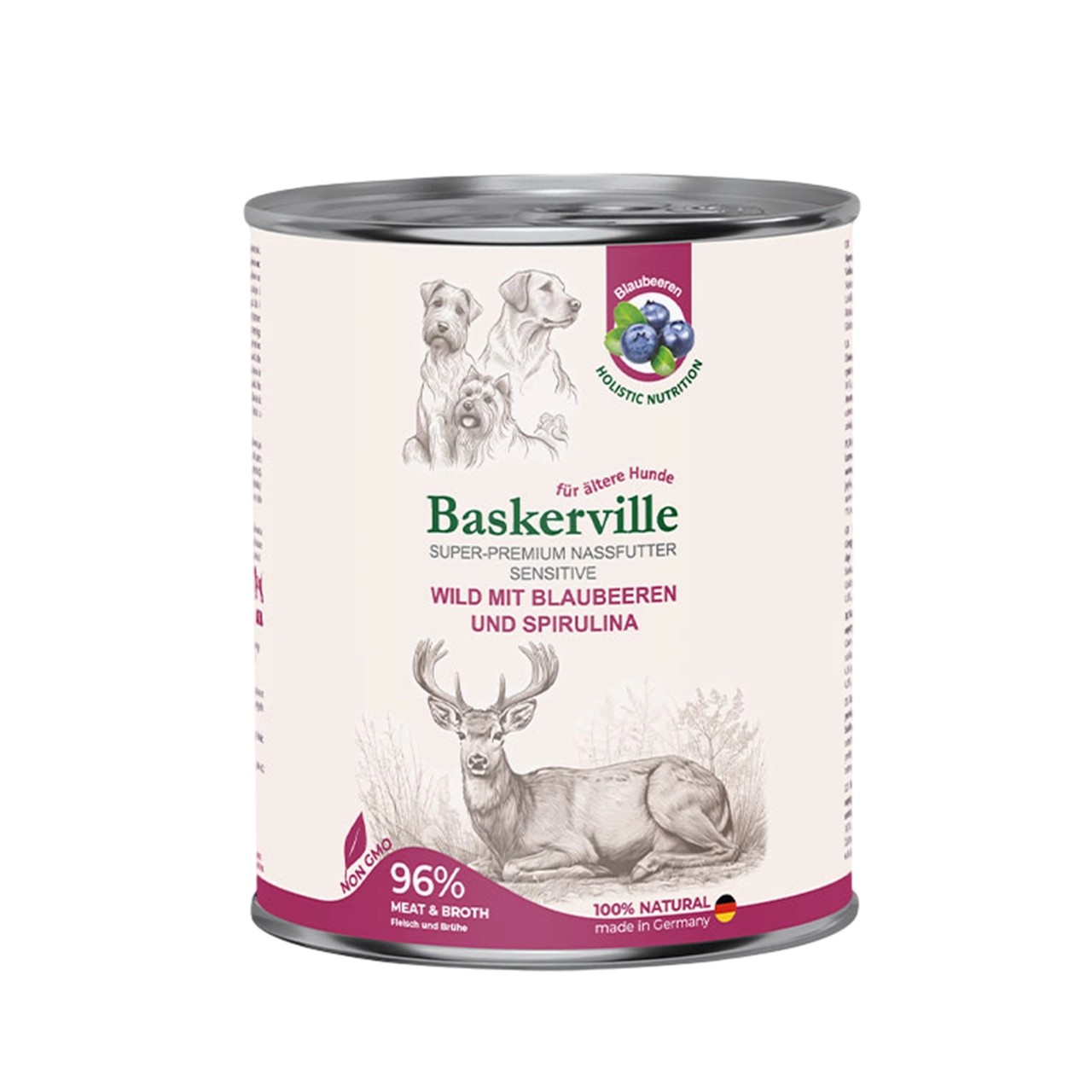 Вологий корм Baskerville для собак оленина з чорницею та спіруліною 800 г Вологий корм Baskerville для собак оленина з чорницею та спіруліною 800 г