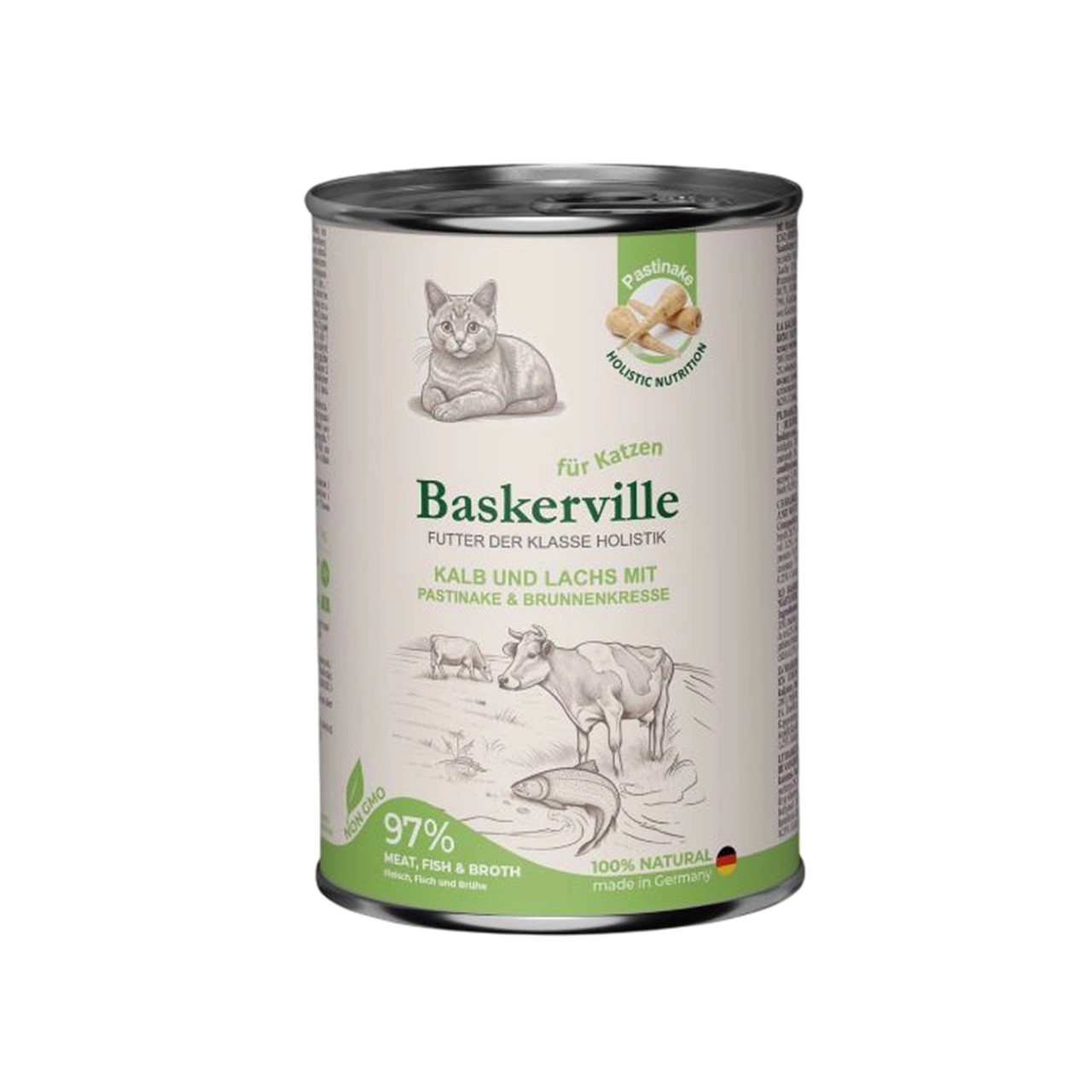 Вологий корм Baskerville Holistic Kalb und Lachs для дорослих котів телятина лосось і пастернак 400 г Вологий корм Baskerville Holistic Kalb und Lachs для дорослих котів телятина лосось і пастернак 400 г