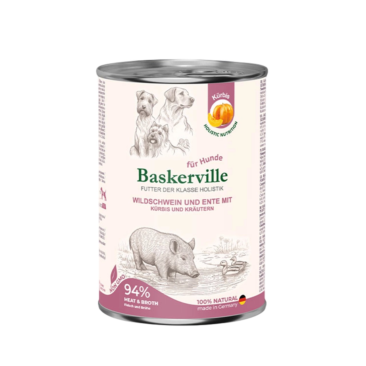Вологий корм Baskerville для дорослих собак кабан та качка з гарбузом та зеленню 400 г Вологий корм Baskerville для дорослих собак кабан та качка з гарбузом та зеленню 400 г